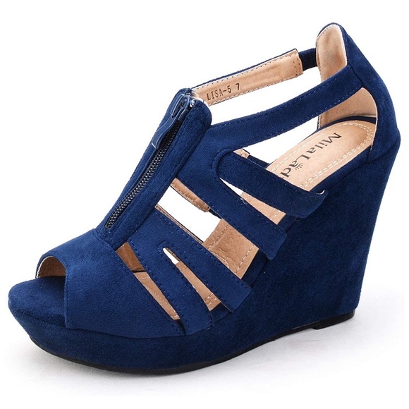 navy low wedges
